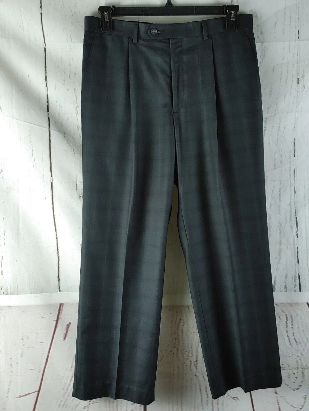 Sean John Men 40S Gray Windowpane 3 Button 2 Pc Career Suit Pleated Pants 33x27½